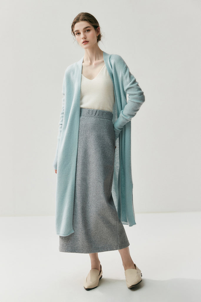 Could-Soft Cashmere-Merino Open-Front Duster Cardigan Swiss Blue / One Size Fibflx