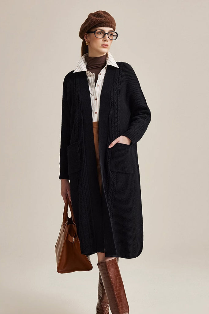 Cozy Cable Knit Duster Cardigan with Side Pockets  Fibflx
