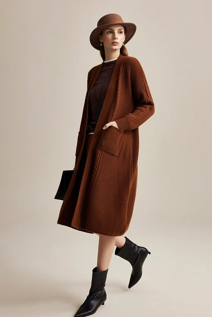 Cozy Cable Knit Duster Cardigan with Side Pockets  Fibflx