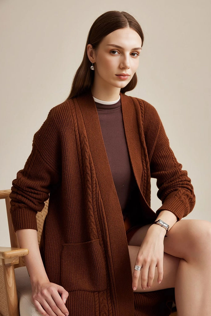Cozy Cable Knit Duster Cardigan with Side Pockets  Fibflx