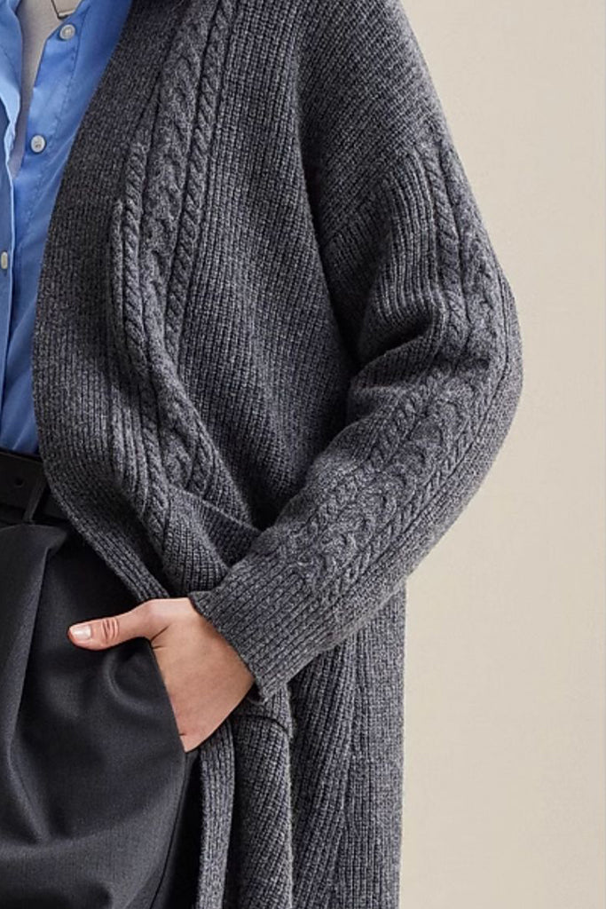 Cozy Cable Knit Duster Cardigan with Side Pockets  Fibflx