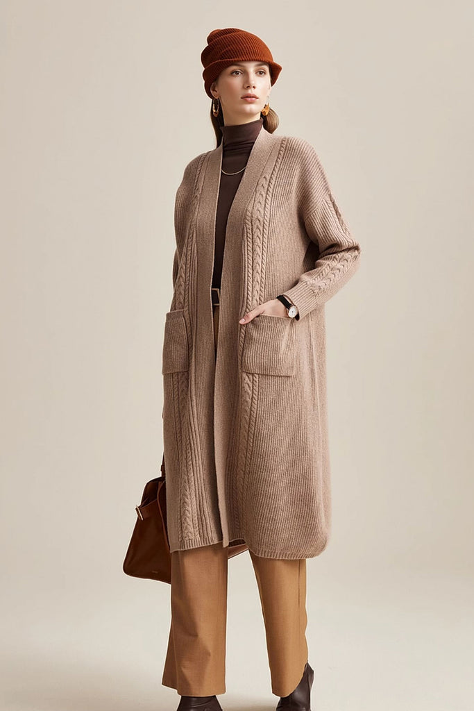 Cozy Cable Knit Duster Cardigan with Side Pockets  Fibflx