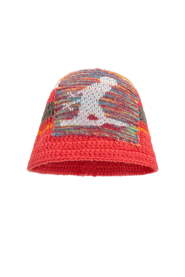 Fibflx Women's Cozy Knit Colorblock Bucket Hat with Embellished Patch