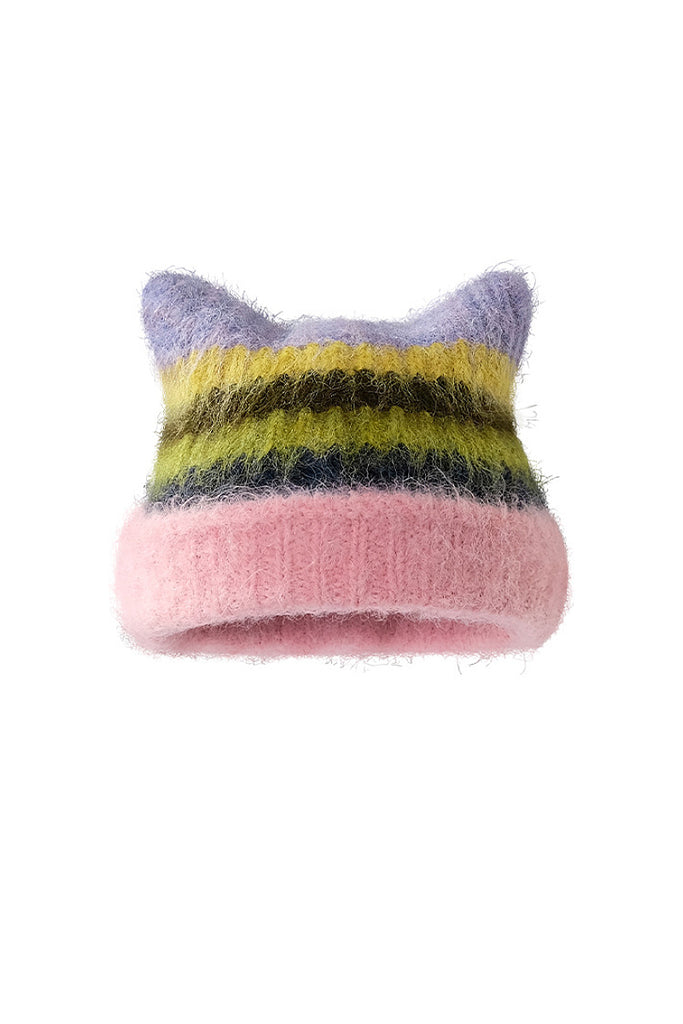 Fibflx Women's Cozy Multicolor Wool Blend Beanie with Cat Ears