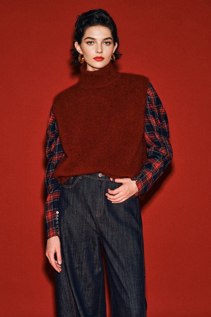 Cozy Sleeveless Turtleneck Sweater Vest Ancora Red / L Fibflx