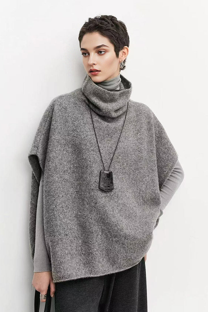 Cozy 100% Wool Turtleneck Poncho Sweater  Fibflx