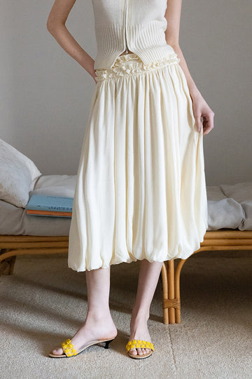 Fibflx Women's Cream Ruffle-Waistband Bubble Midi Skirt