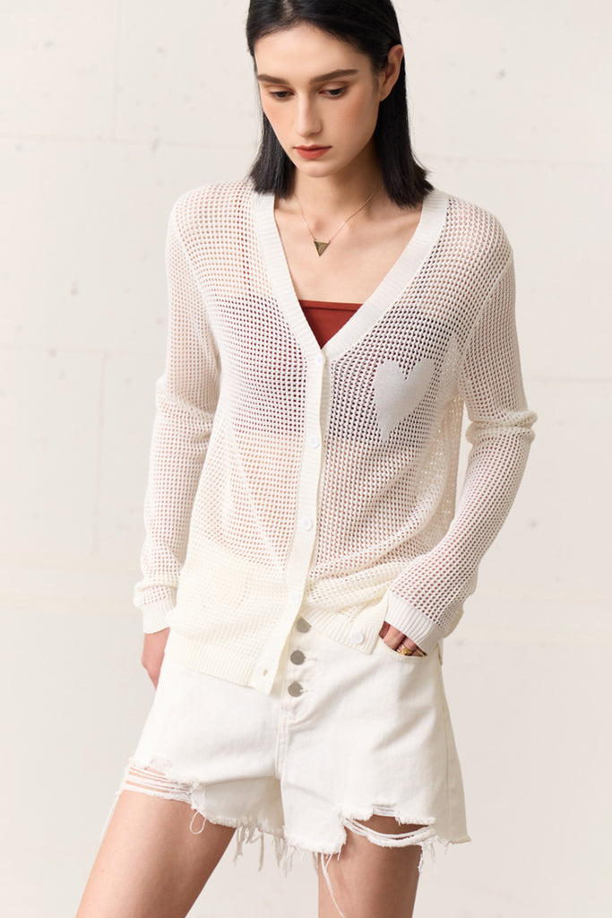 Crochet Long Sleeve Top L / Off White / 89% Viscose 11% Spandex Fibflx