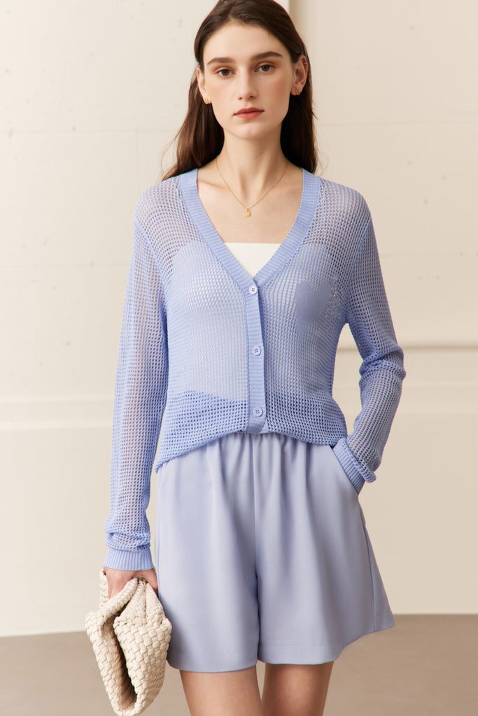 Crochet Long Sleeve Top L / Sonata Blue / 89% Viscose 11% Spandex Fibflx