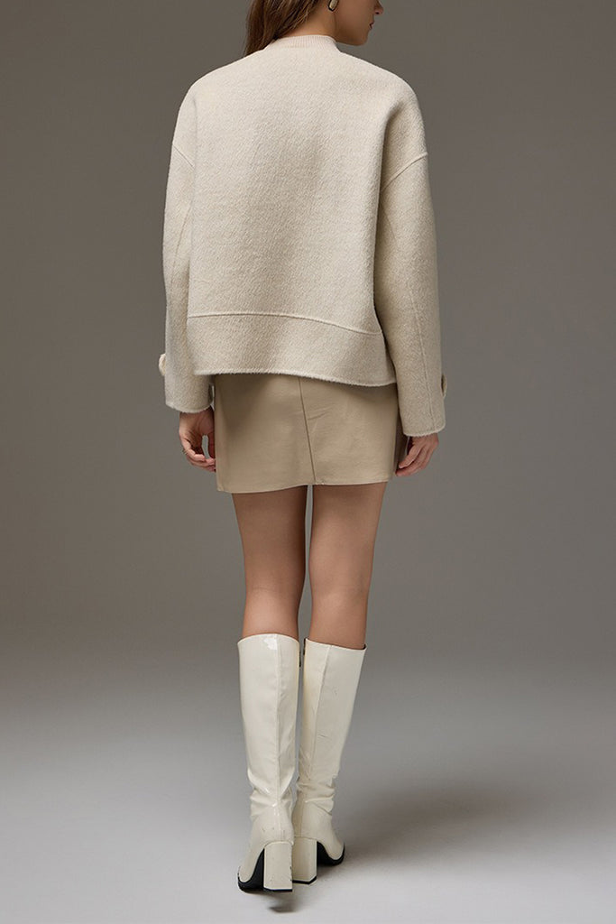 Cropped Double-Faced Silk-Wool Jacket with Detachable Scarf  Fibflx