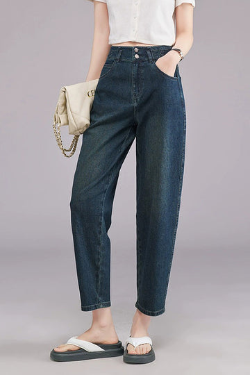 Cropped Mid-Rise Barrel-Leg Jeans - Fibflx