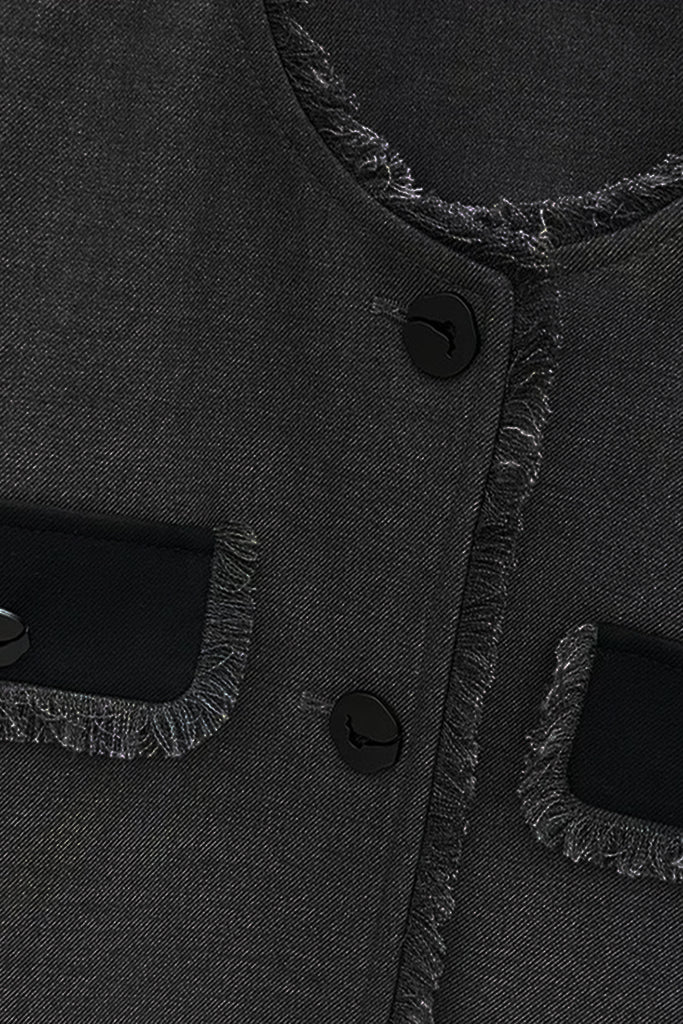 Cropped Wool-Blend Contrast-Trim Fringe Jacket  Fibflx