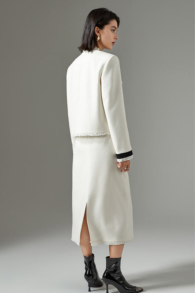 Cropped Wool-Blend Contrast-Trim Fringe Jacket  Fibflx