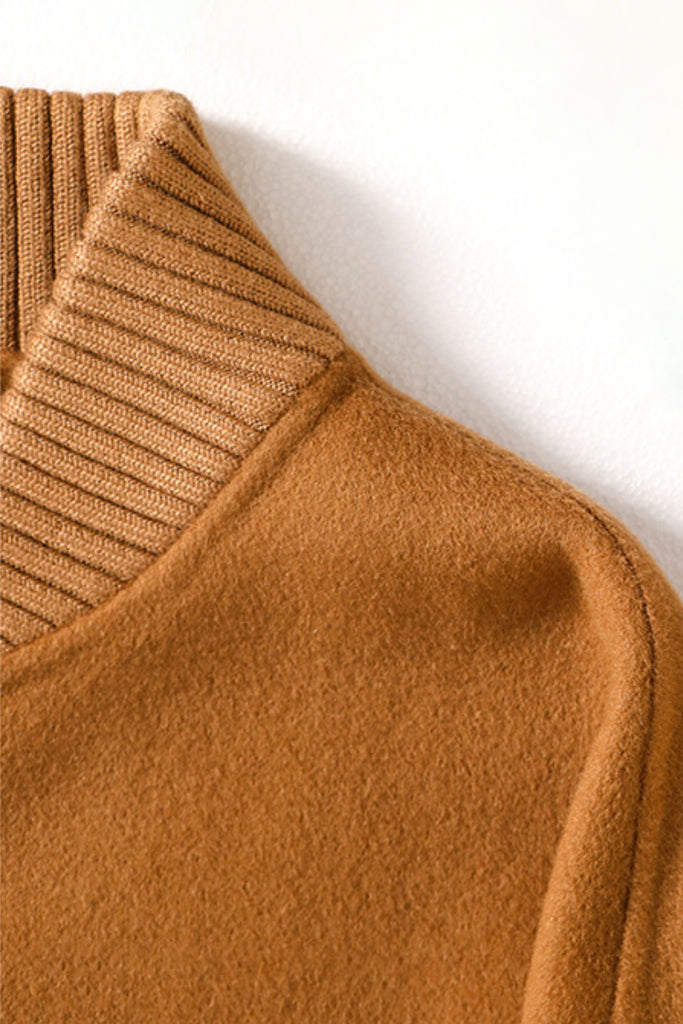 Cropped Wool-Cashmere Doule-Faced Zip-Up Bomber Jacket  Fibflx