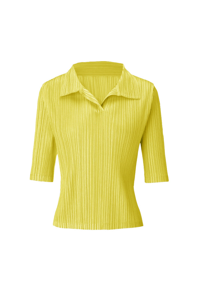 Designer-Inspired Pleated Elbow-Sleeve Polo Shirt Canaria Yellow / One Size (Flexible fit for US 0–6 Fibflx