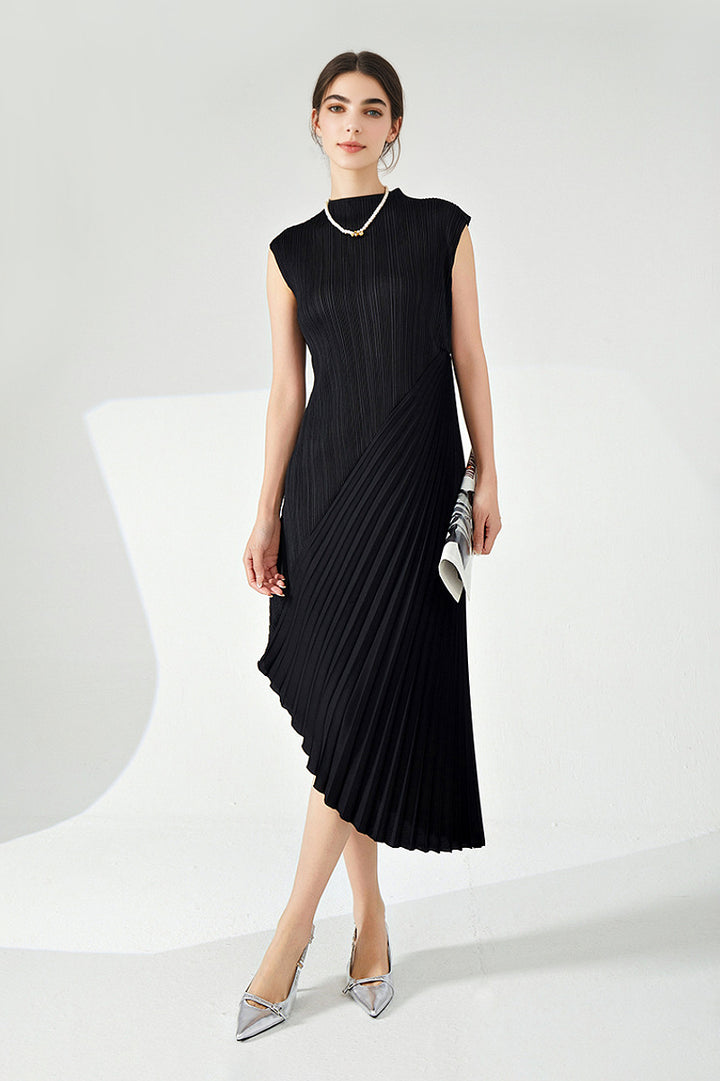 Designer Inspired Pleated Asymmetrical Sleeveless Midi Dress Prairie Green / One Size (Flexible fit for US 0–10)