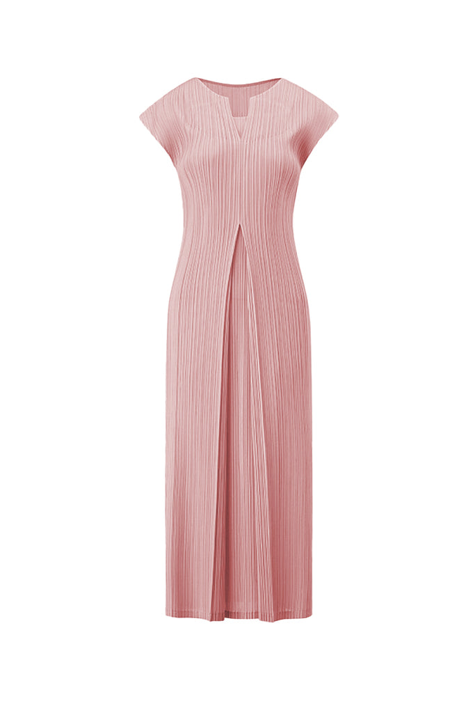 Designer Inspired Pleated Cap-Sleeve Midi Dress Pink / One Size (Flexible fit for US 0–6) Fibflx