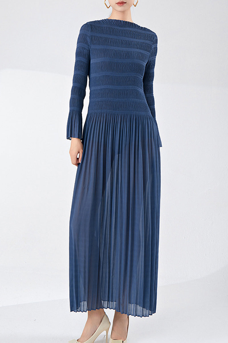 designer long sleeve maxi dress Inspired Pleated Smocked in Slate Blue and practicality Color:07 Yellow  Print long sleeve dress pcat-471 & Other Stories 3D