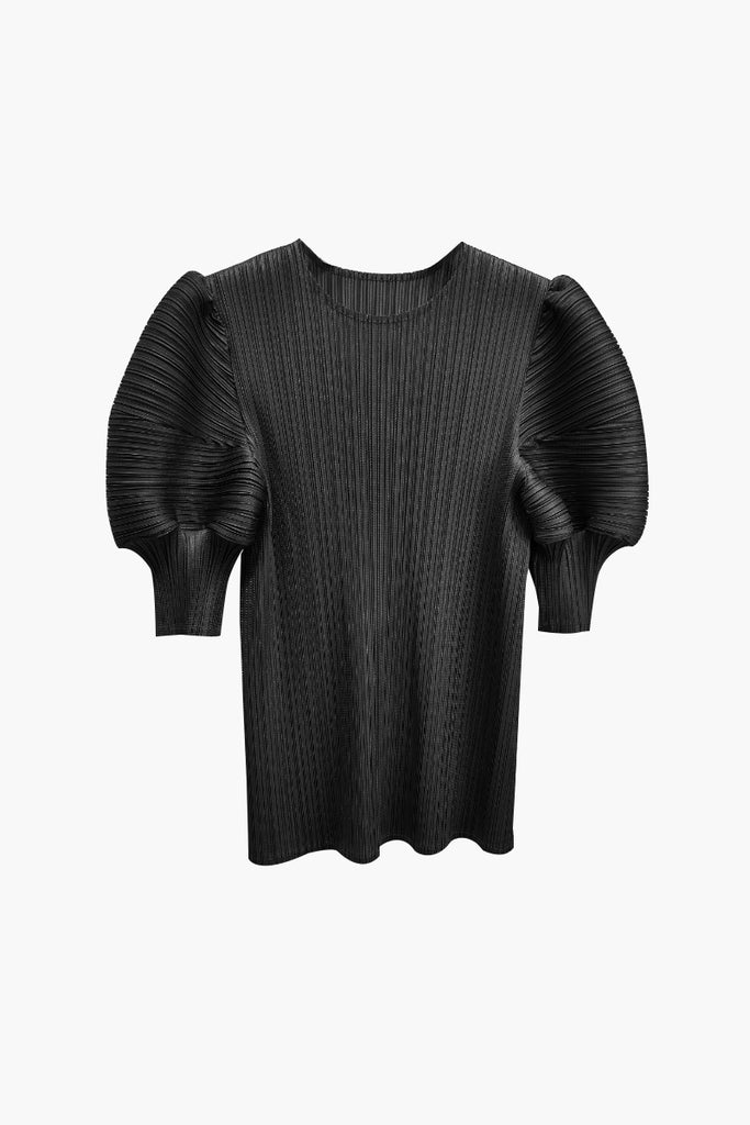 Designer Inspired Pleated Puff-Sleeve Top Black / One Size (Flexible fit for US 0–6) Fibflx