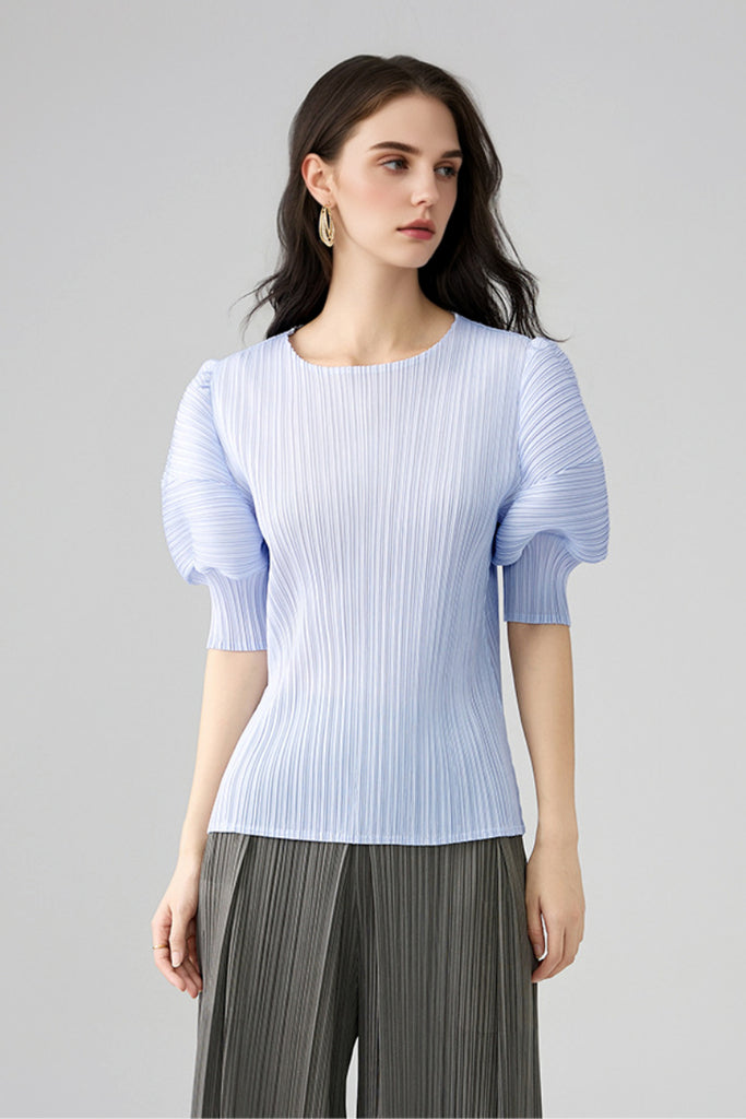 Designer Inspired Pleated Puff-Sleeve Top  Fibflx