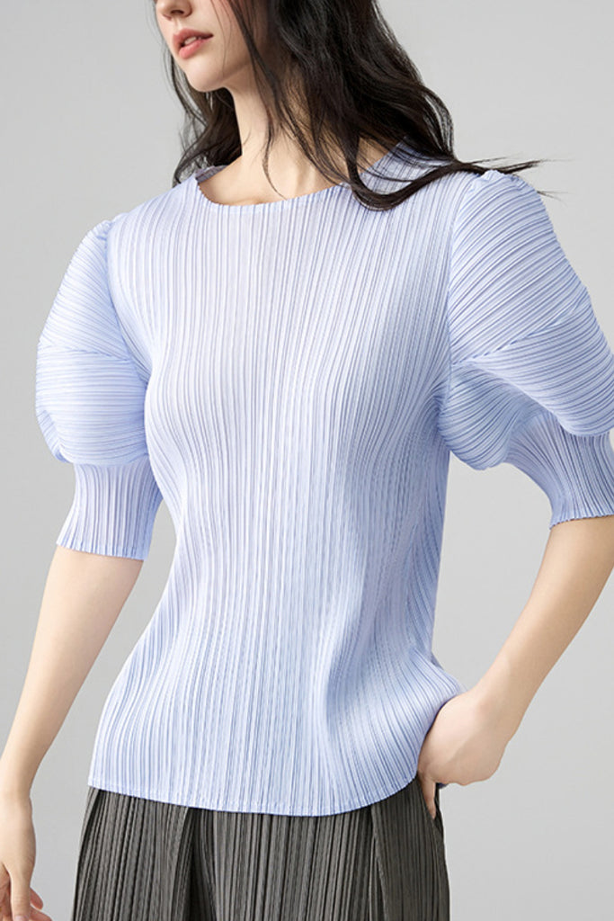 Designer Inspired Pleated Puff-Sleeve Top  Fibflx