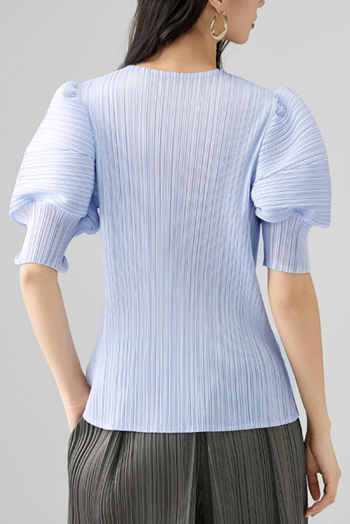 Designer Inspired Pleated Puff-Sleeve Top  Fibflx