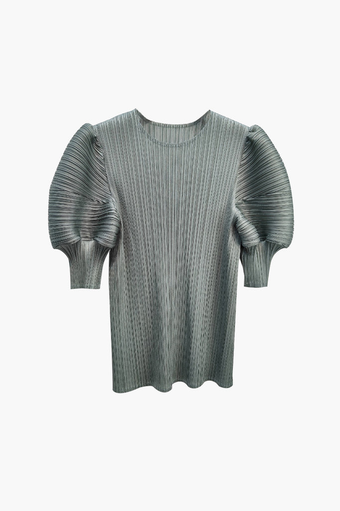 Designer Inspired Pleated Puff-Sleeve Top Matcha Green / One Size (Flexible fit for US 0–6) Fibflx