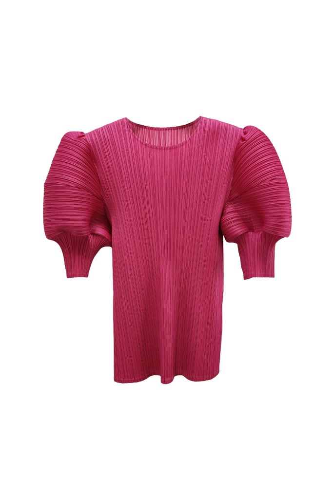 Designer Inspired Pleated Puff-Sleeve Top Plum Magenta / One Size (Flexible fit for US 0–6) Fibflx