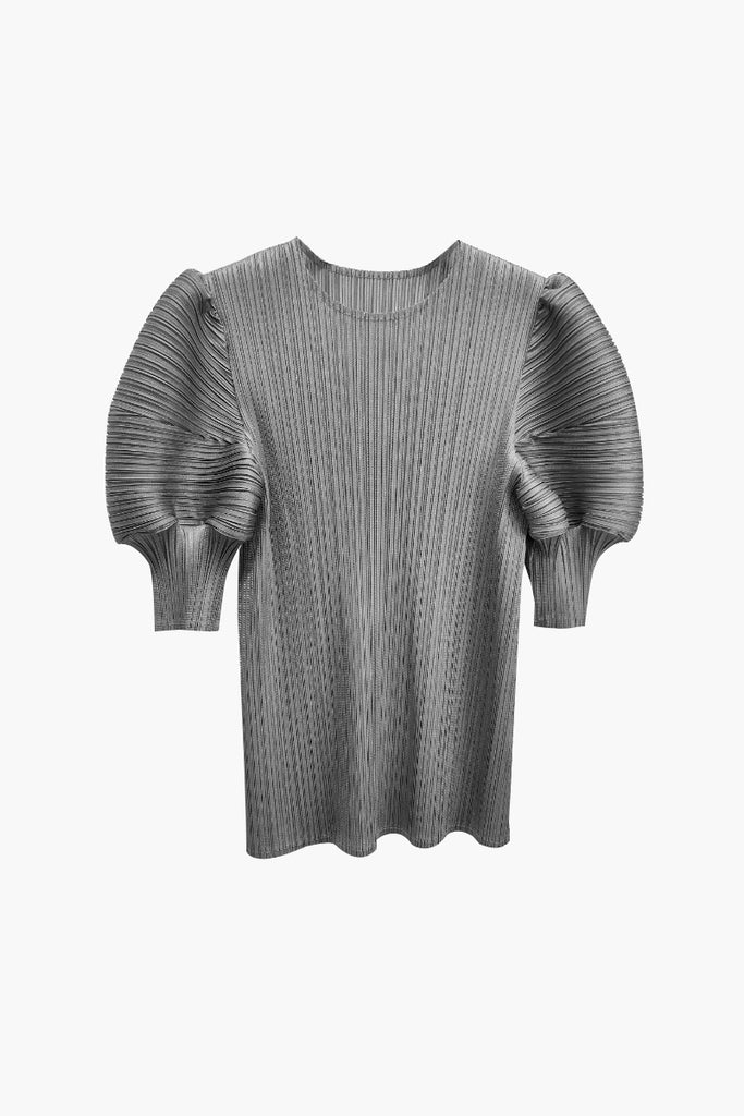 Designer Inspired Pleated Puff-Sleeve Top Slate Grey / One Size (Flexible fit for US 0–6) Fibflx