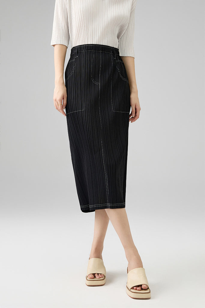 Designer Inspired Pleated Pull-On Midi Skirt  Fibflx