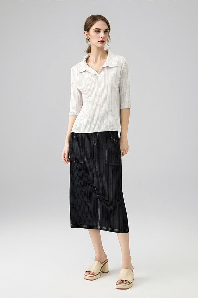 Designer Inspired Pleated Pull-On Midi Skirt  Fibflx