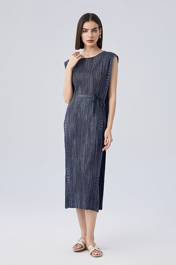 Issey Miyake Inspired Pleated Sleeveless Midi Dress - Fibflx