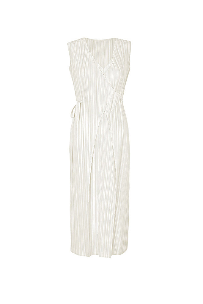 Designer Inspired Pleated Sleeveless Midi Wrap Dress  Fibflx