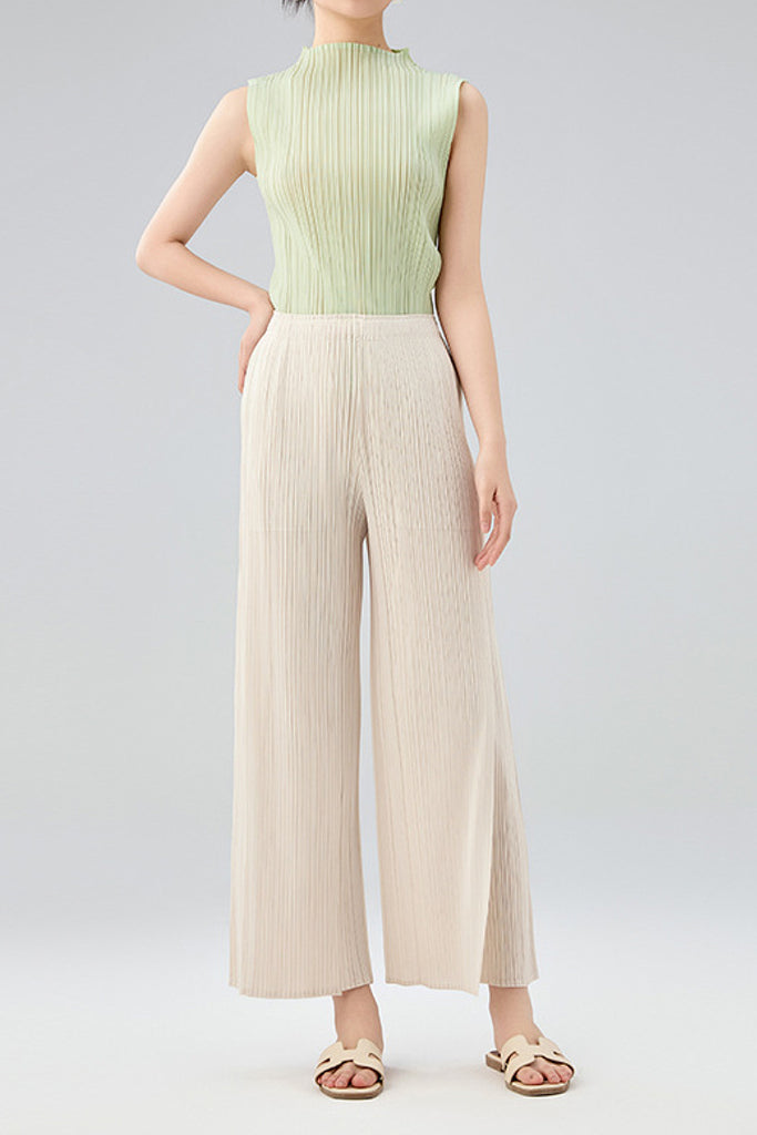 Designer Inspired Pleated Wide-Leg Cropped Pants  Fibflx