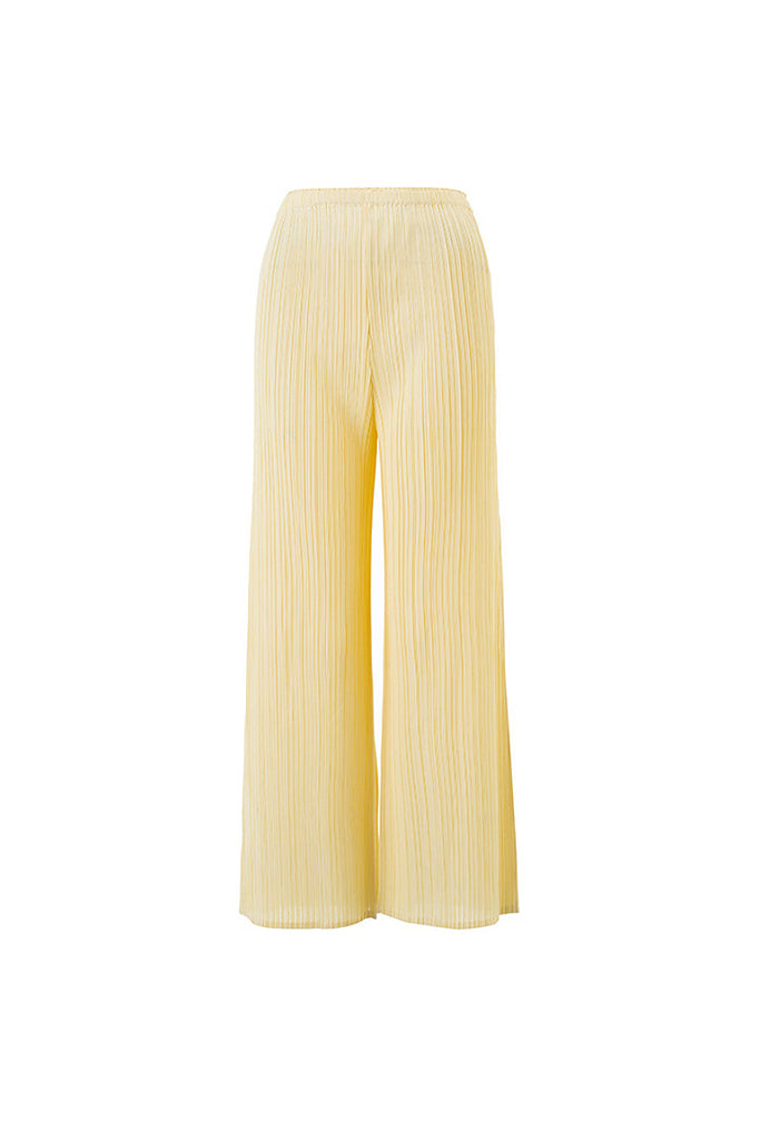 Designer Inspired Pleated Wide-Leg Cropped Pants Pale Yellow / One Size (Flexible fit for US 0–6) Fibflx
