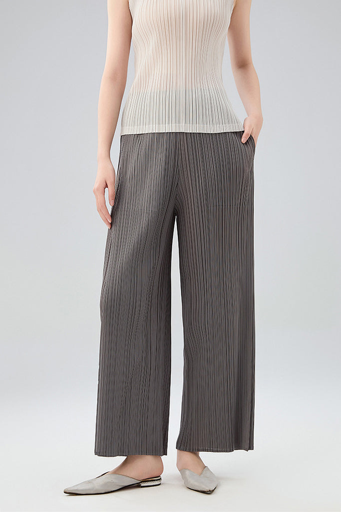 Designer Inspired Pleated Wide-Leg Cropped Pants Stepping Stone Grey / One Size (Flexible fit for U Fibflx