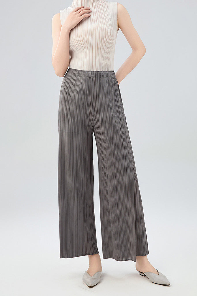 Designer Inspired Pleated Wide-Leg Cropped Pants  Fibflx