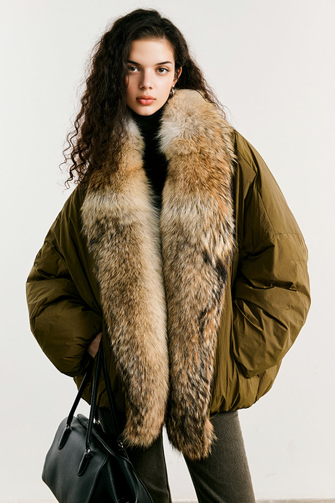 Detachable Real Fur Parka Jacket with 90 White Goose Down Puffer Forest Green / M Fibflx