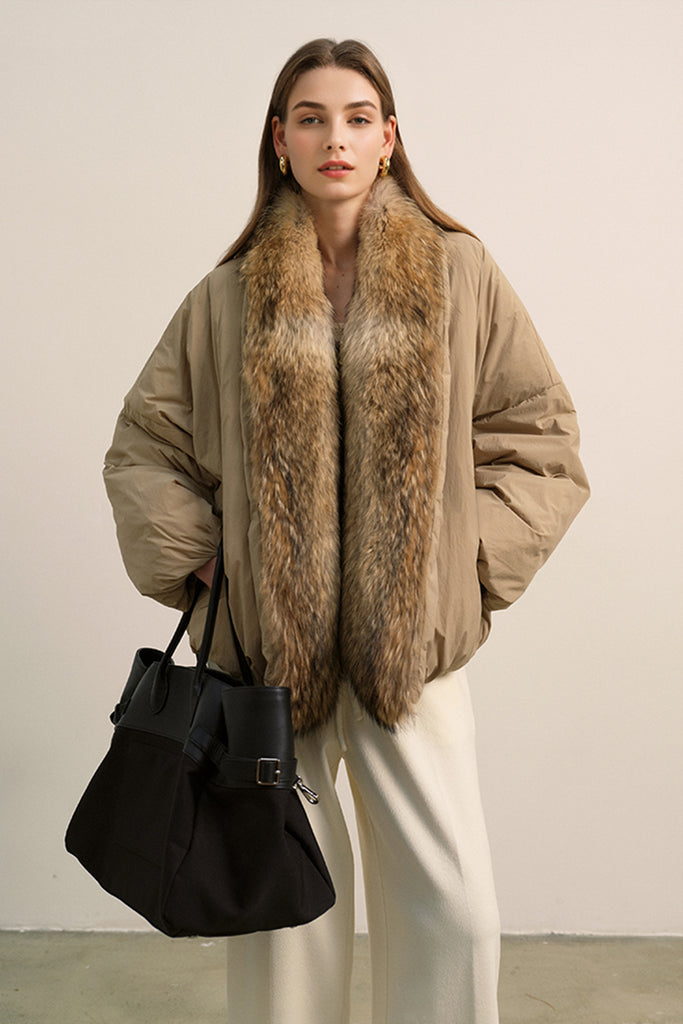 Detachable Real Fur Parka Jacket with 90 White Goose Down Puffer  Fibflx