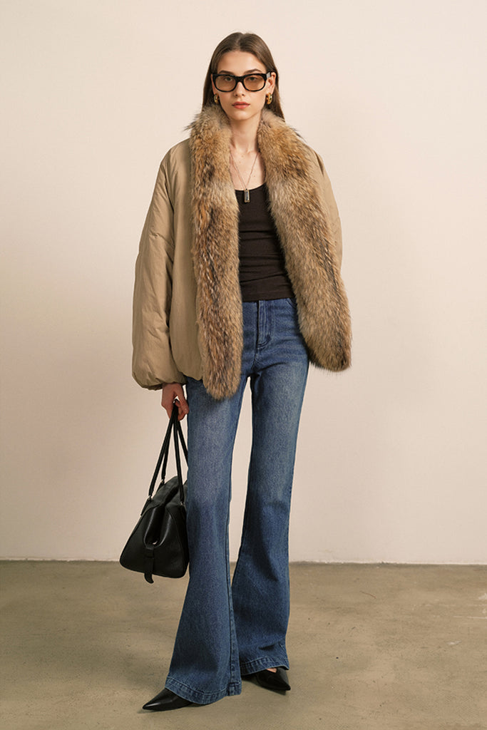 Detachable Real Fur Parka Jacket with 90 White Goose Down Puffer  Fibflx