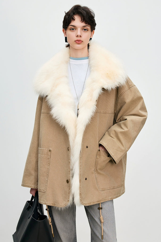 Detachable Rex Rabbit Fur Parka Jacket with Fox Fur Collar  Fibflx