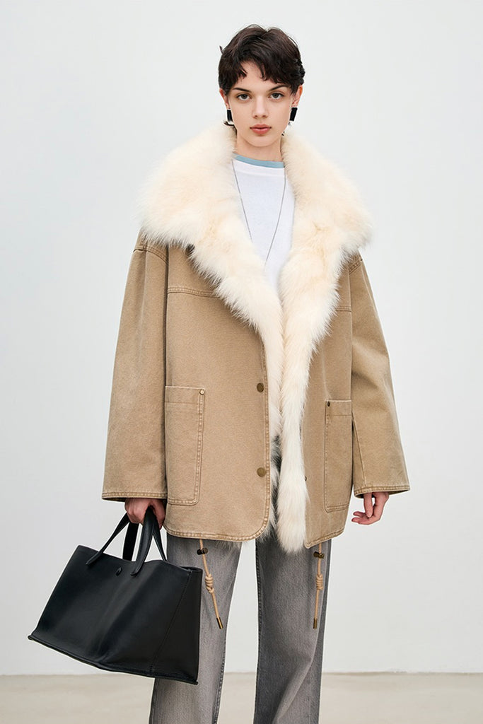 Detachable Rex Rabbit Fur Parka Jacket with Fox Fur Collar  Fibflx