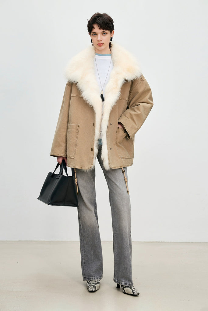 Detachable Rex Rabbit Fur Parka Jacket with Fox Fur Collar  Fibflx