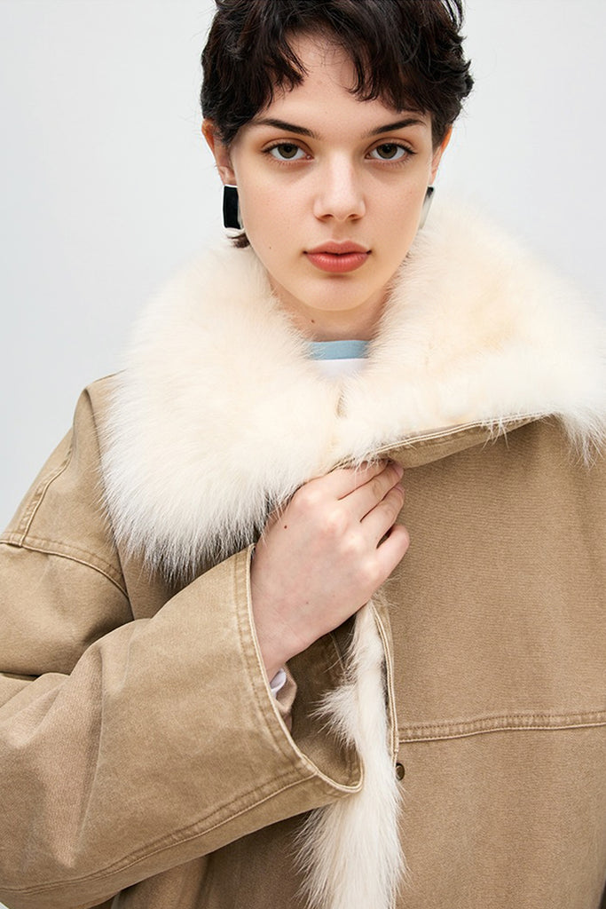 Detachable Rex Rabbit Fur Parka Jacket with Fox Fur Collar  Fibflx