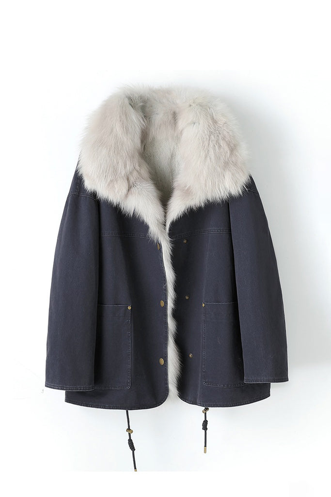 Detachable Rex Rabbit Fur Parka Jacket with Fox Fur Collar  Fibflx