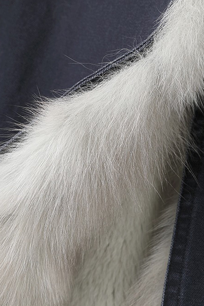 Detachable Rex Rabbit Fur Parka Jacket with Fox Fur Collar  Fibflx