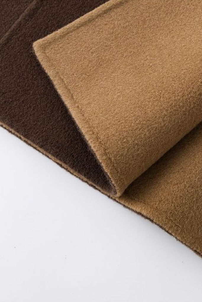 Double-Faced Wool-Cashmere Long Funnel Neck Coat  Fibflx