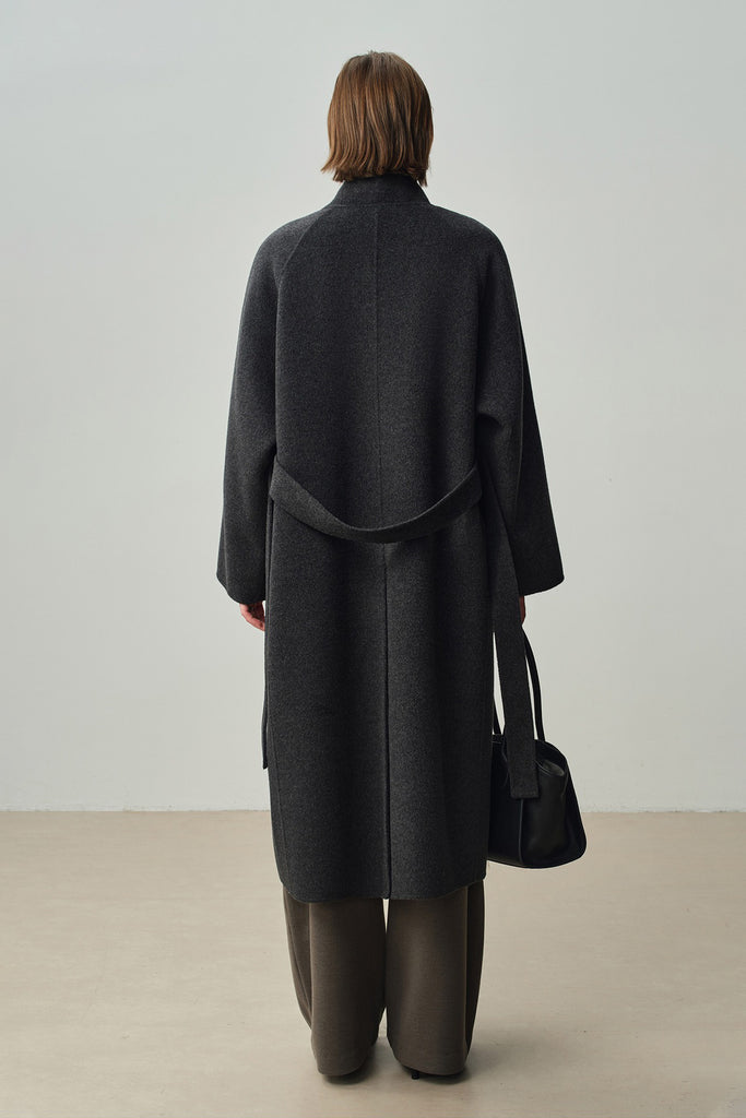 Double-Faced Wool-Cashmere Long Funnel Neck Coat  Fibflx