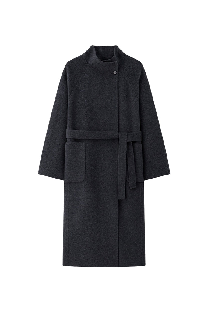 Double-Faced Wool-Cashmere Long Funnel Neck Coat  Fibflx