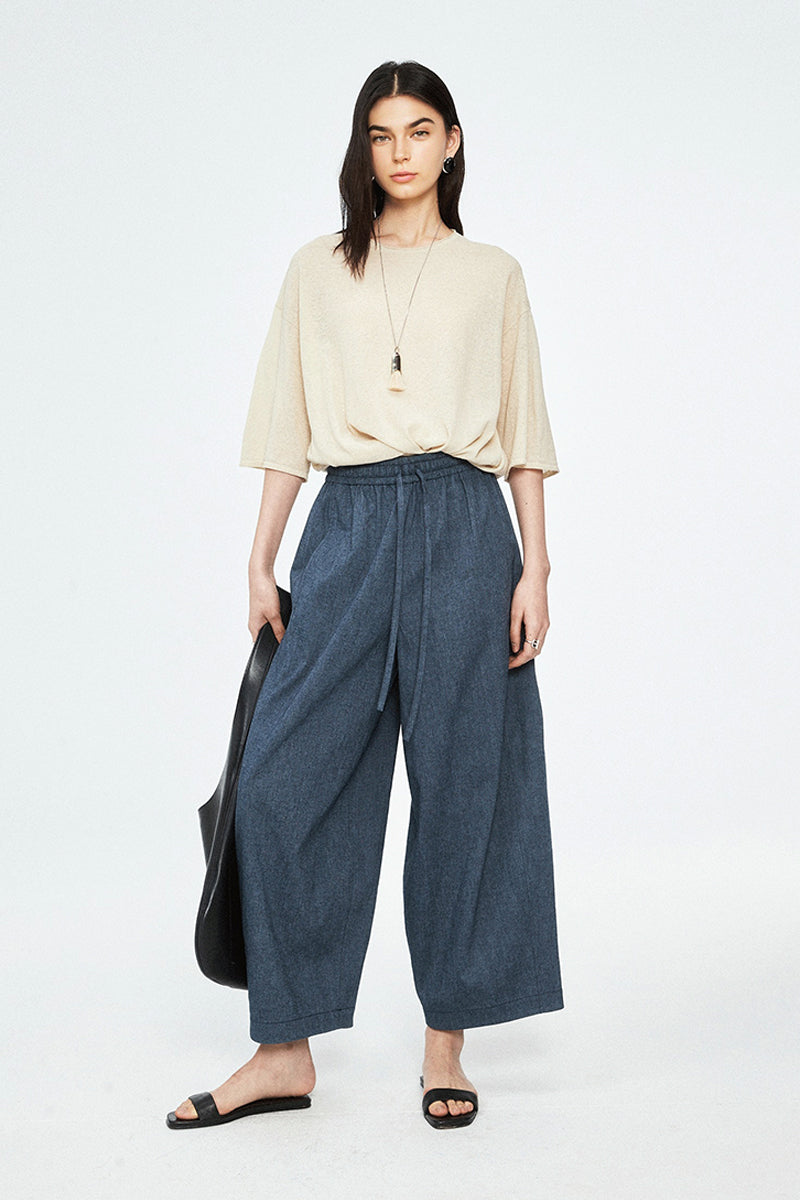 Cocoon Pants With Elastic Waist | Linen Drawstring Ease - Fibflx